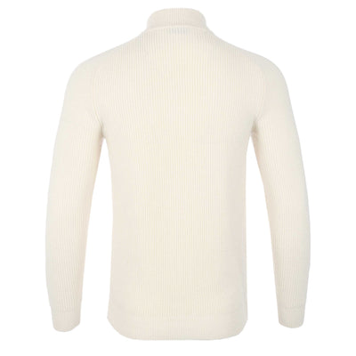 Thomas Maine 1/4 Zip Lambs Wool Knitwear in Cream Back