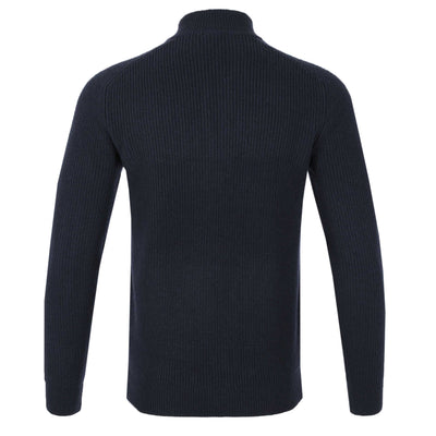 Thomas Maine 1/4 Zip Lambs Wool Knitwear in Navy Back