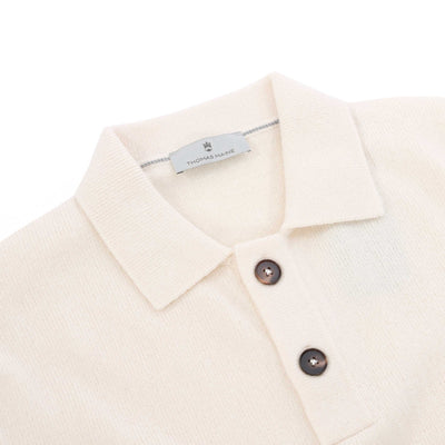 Thomas Maine 2 Button Lambs Wool Knit Polo in Cream Placket