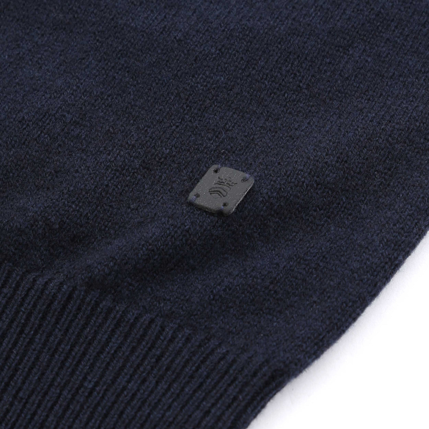 Thomas Maine 2 Button Lambs Wool Knit Polo in Navy Logo Badge