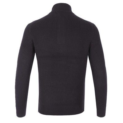 Thomas Maine 3 Button Funnel Neck Knitwear in Navy Back