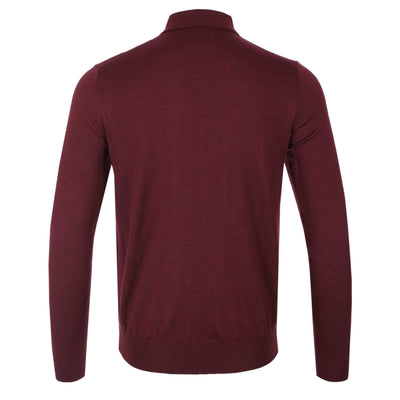 Thomas Maine 3 Button Merino Knit Polo Shirt in Burgundy Back