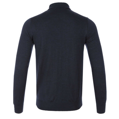 Thomas Maine 3 Button Merino Knit Polo Shirt in Navy Back