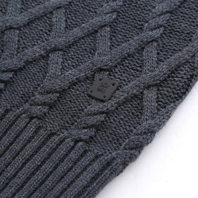 Thomas Maine Chunky Cable Roll Neck Knitwear in Dark Grey Logo Badge