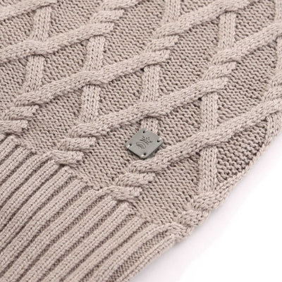 Thomas Maine Chunky Cable Roll Neck Knitwear in Oatmeal Logo Badge