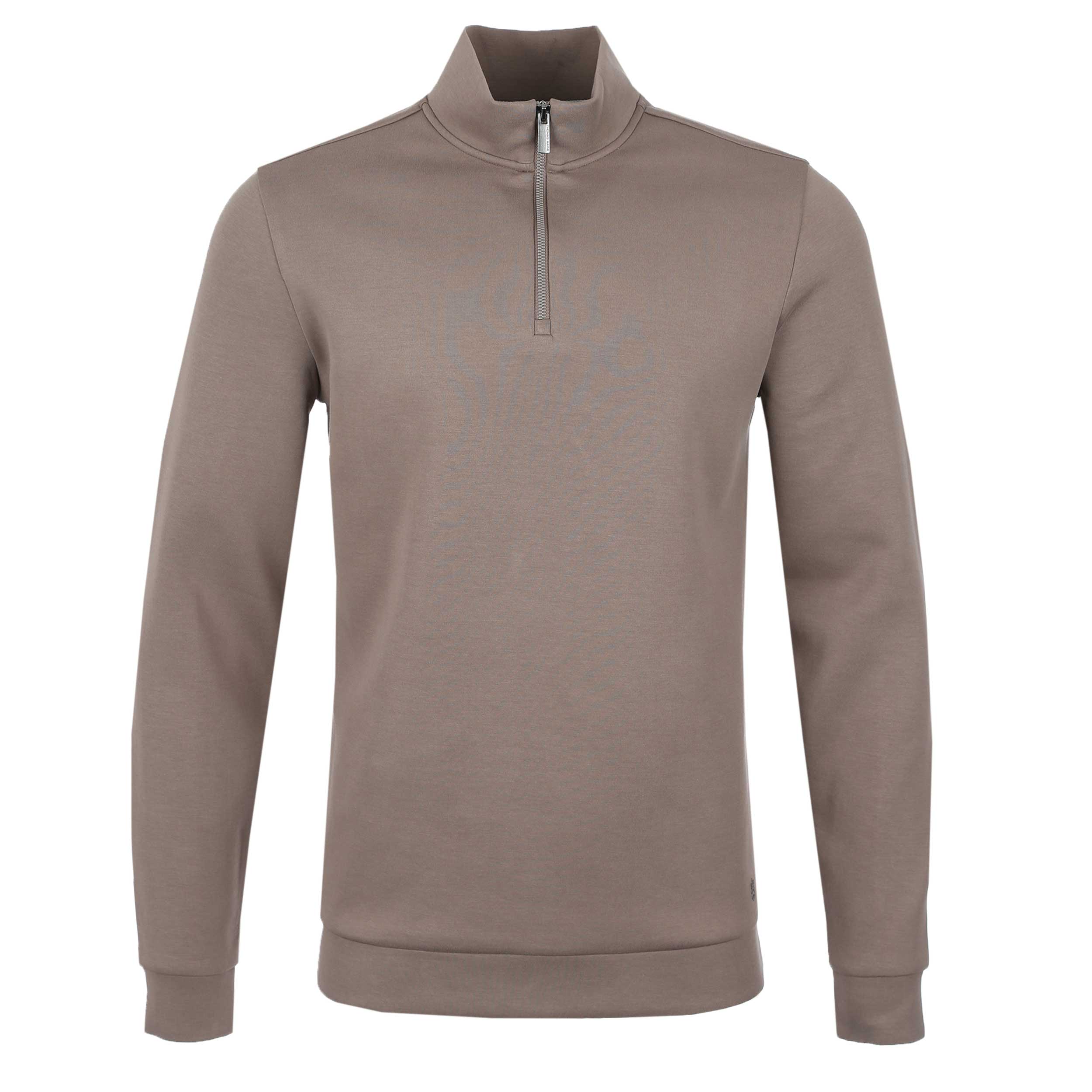 Thomas Maine Interlock 1/4 Zip Sweatshirt in Light Brown