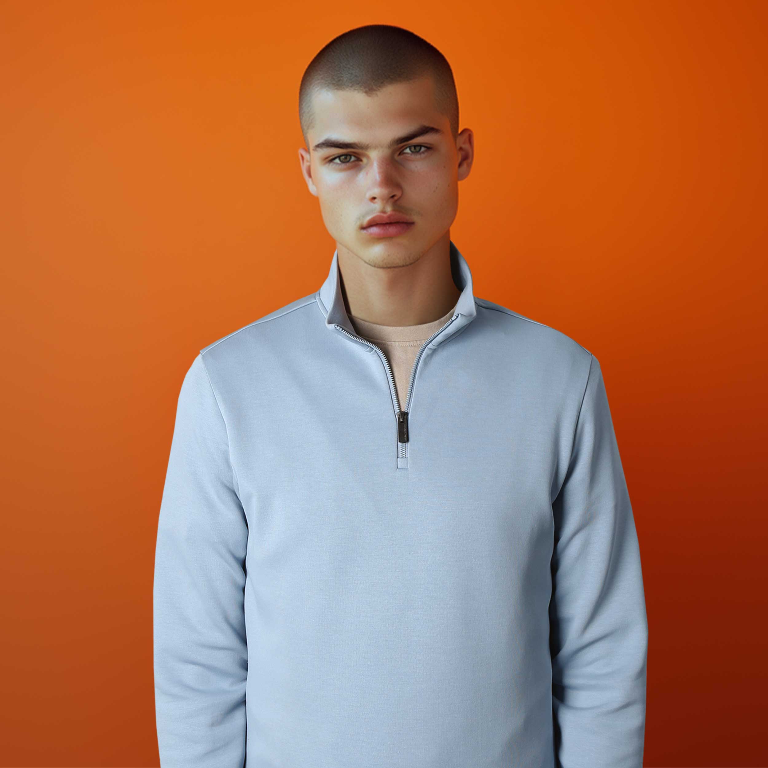 Thomas Maine Interlock 1/4 Zip Sweatshirt in Sky Blue