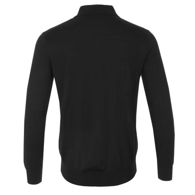 Thomas Maine Zip Knit Merino Polo in Black Back