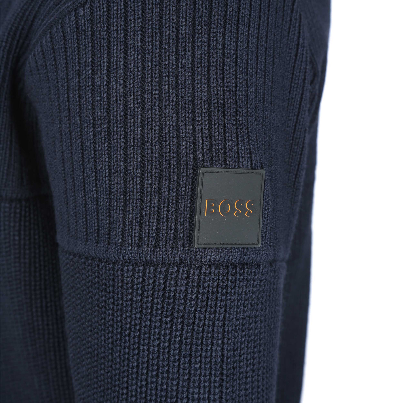 BOSS Atondo Knitwear in Navy Logo Badge