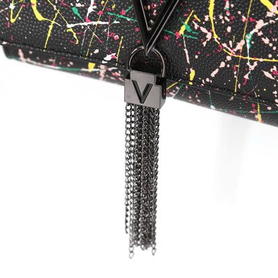 Valentino Bags Divina Ladies Flap Bag in Black Multi Tassle Detail