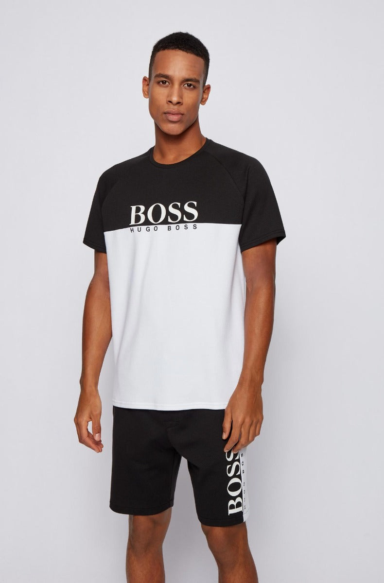 BOSS Jacquard T Shirt in Black & White