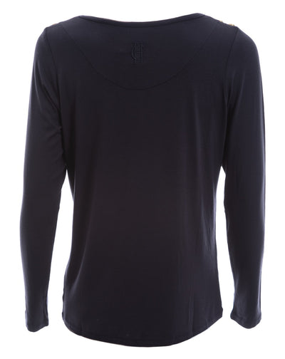 Holland Cooper Long Sleeve V Neck Tee in Ink Navy